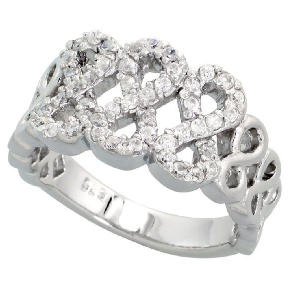 Sterling Silver CZ Good Luck 888 infinity Ring